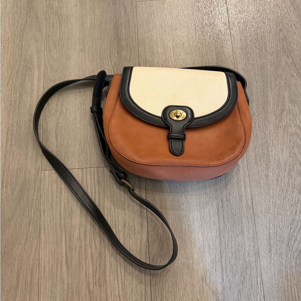 Women’s Two-Tone Saddle Crossbody Bag in Brown, Cream & Black